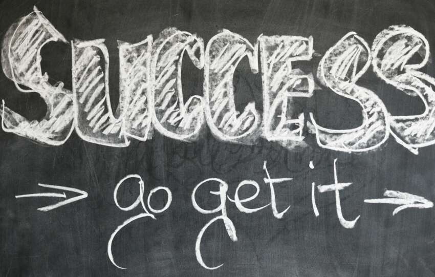 Motivational chalkboard with 'Success - go get it' written in chalk.