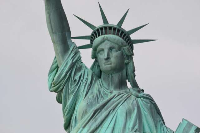Detailed close-up of the Statue of Liberty, New York City, a symbol of freedom and democracy.